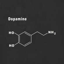 Dopamine Hormone Structural chemical formula white on black background