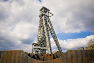 Genk, Belgium, April 2022: View on one of the coal mine shafts of C-mine in Genk, Belgium