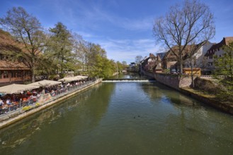 River Pegnitz, weir, trees, general architecture, outdoor area, gastronomy, Cafe and Bar Celona,