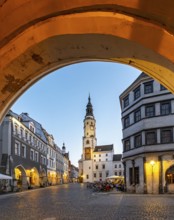 View of Untermarkt - Lower Market Square and the Old Town Hall Clock Tower, Görlitz, Goerlitz,