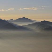 Grazing light in the mountains... Alpine panorama, Alpine peaks and mountain ranges in the Bavarian
