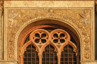 West portal of the Basilica di San Marco, Roman Catholic Basilica of St Mark on St Mark's Square,