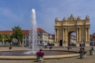 Fountain on Luisenplatz in front of Potsdam's Brandenburg Tor, Brandenburg, Germany