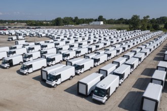 Flint, Michigan - General Motors has parked many unsold BrightDrop electric delivery vans on vacant