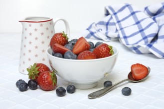Bowl with blueberries and strawberries