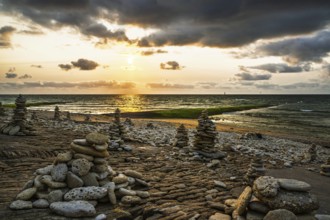 Sunset over beach of WHALE LIGHTHOUSE, Saint-Clement-des-Baleines, Atlantic, France