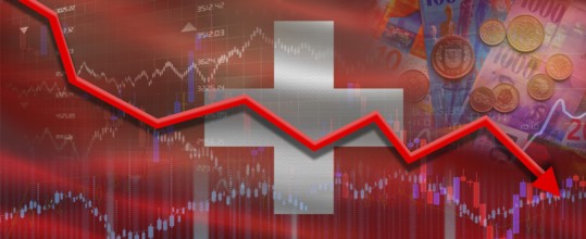 Switzerland financial crisis on economic graph. Financial fall of Switzerland on economy market