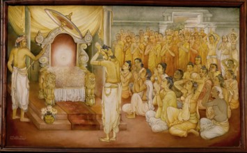 Temple of the sacred Tooth Relic or Sri Dalada Maligawa, Painted panel depicting the history of the