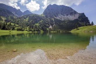 Lower Gaißalpsee, behind Rubihorn, near Oberstdorf, Oberallgäu, Allgäu Alps, Allgäu, Bavaria,