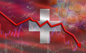 Switzerland financial fall on economy market. Switzerland financial crisis on economic graph