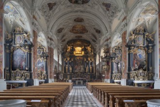 Interior with high altar and Lenten cloth, Wilten Abbey, Klostergasse 7, Wilten, Innsbruck, Austria