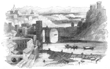 View of Toledo in Spain, Historical, Reproduction from an original with a scene from the 19th