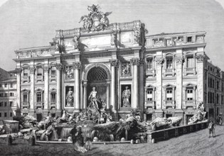 The Trevi Fountain, Fontana di Trevi, around 1800, Rome, Italy, Historical, digitally restored