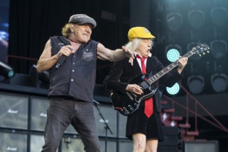 Brian Johnson (singer) and Angus Young (lead guitarist) from AC/DC live on Power Up Tour 2025 at