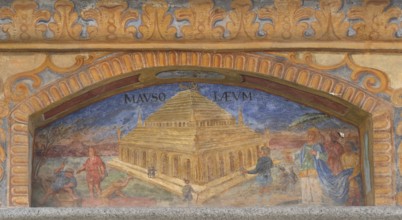 Fresco World Wonder Mausoleum Halicarnossus at the Miracle Fountain, 1508, in the inner courtyard