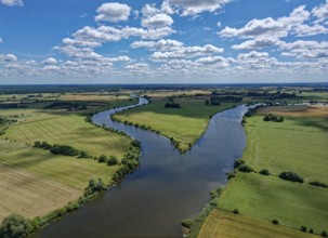 The Aller flows into the Weser at Verden. Aerial view, looking upstream, with the Aller on the left