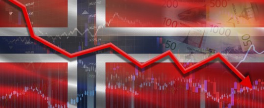 Norway financial crisis on economic graph. Financial fall of Norway on economy market