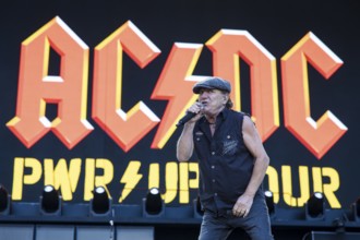 Brian Johnson, lead singer of AC/DC live on Power Up Tour 2025 at the Olympiastadion Berlin on 30