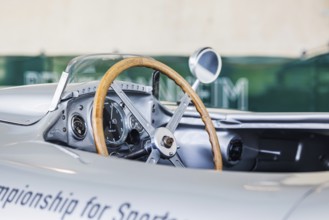 Mercedes-Benz racing car fast transporter from 1955 with 300 SLR racing car. The Mercedes-Benz