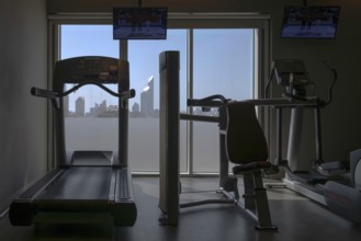 Fitness centre with city view, Abu Dhabi, United Arab Emirates