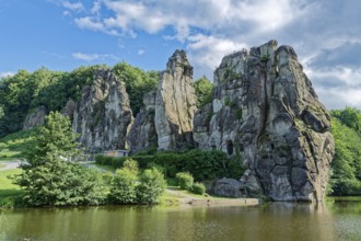 The Externsteine, a sandstone rock formation around 40 metres high in the Teutoburg Forest, are a