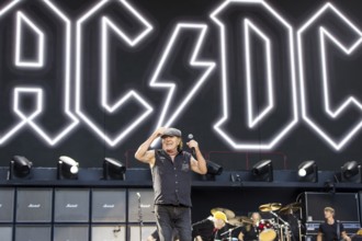 Brian Johnson, lead singer of AC/DC live on Power Up Tour 2025 at the Olympiastadion Berlin on 30