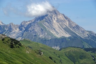 View from the Hochalp Pass, behind Biberkopf, Allgäu Alps, near Hochkrumbach, Vorarlberg, Austria