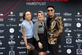 Jeldos Stecker, Janine Becker and Matthias Mangiapane at the VIP opening of the new Deinhard Salon