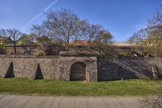Old town, city fortification, city wall, trees, lawn, blue sky, Frauentor wall, Frauentor moat,