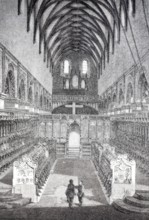 Interior, choir stalls, Maulbronn Abbey Church, 1870, Cistercian Abbey, Enzkreis,