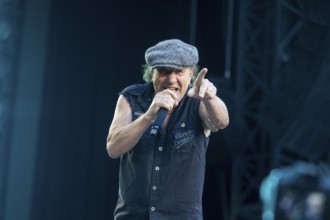 Brian Johnson, lead singer of AC/DC live on Power Up Tour 2025 at the Olympiastadion Berlin on 30