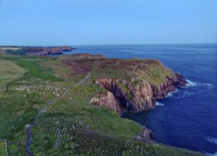 Land's End, coast and landscape on the Atlantic, at dusk. Land's End, the tip of the headland in