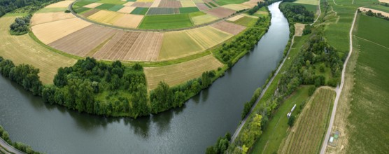 Agricultural area in the Neckarbogen near Lauffen am Neckar. Cereal fields in different shades of