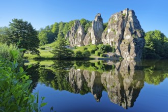The Externsteine, a sandstone rock formation around 40 metres high in the Teutoburg Forest, are a