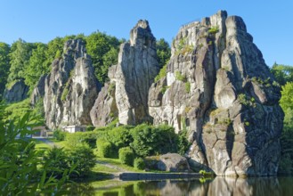 The Externsteine, a sandstone rock formation around 40 metres high in the Teutoburg Forest, are a