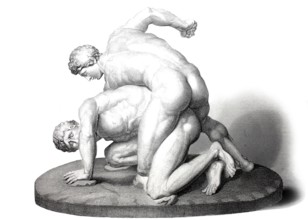 The Uffizi Wrestlers or The Two Athletes, famous Roman marble sculpture, Uffizi Gallery in