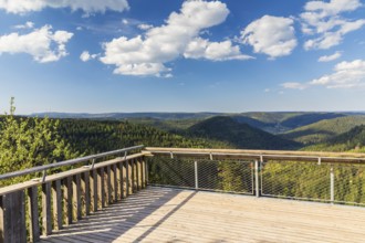 Ellbachseeblick viewing platform with views over the wooded hills around Baiersbronn, Northern