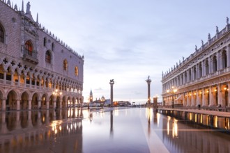 Piazzetta in the morning during the Acqua alta, Venice, Veneto, Italy