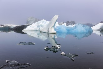 Icebergs in the morning light, Jökulsárlón glacier lagoon, Jökulsarlon, glacial lake, Hornafjörður,