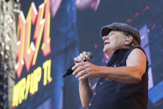 Brian Johnson, lead singer of AC/DC live on Power Up Tour 2025 at the Olympiastadion Berlin on 30