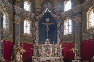 High altar with Lenten cloth in Bressanone Cathedral, Cathedral Square, Bressanone, South Tyrol,