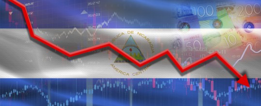 Nicaragua financial crisis on economic graph. Financial fall of Nicaragua on economy market