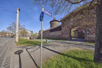 Spittlertor, street sign, street name, city fortification, city wall, defence defence tower, city