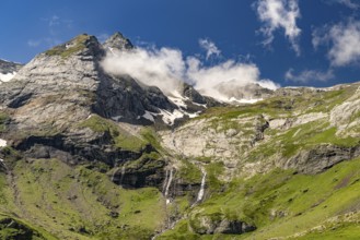 Waterfall at the Cirque de Troumouse basin in the Pyrenees National Park near Gavarnie-Gèdre,
