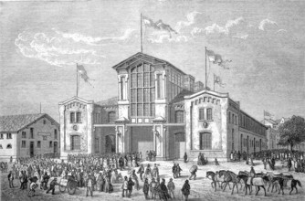 The exhibition hall of the agricultural association in Frankfurt, historical, reproduction from a