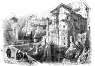 Ruin of the Moorish bridge at the Darro, municipality in the province of Granada in Spain,