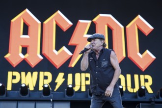 Brian Johnson, lead singer of AC/DC live on Power Up Tour 2025 at the Olympiastadion Berlin on 30