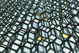 Honeycomb windows, glass façade, Harpa concert hall, architect Henning Larsen, façade by artist