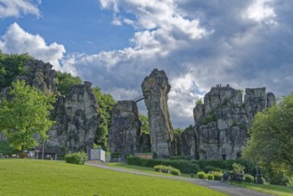 The Externsteine, a sandstone rock formation around 40 metres high in the Teutoburg Forest, are a