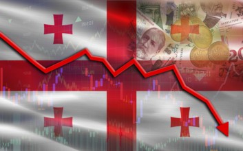 Georgia financial fall on economy market. Georgia financial crisis on economic graph